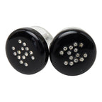 Chanel CC Logo Round Stud Earrings 05 Black Plastic Rhinestone