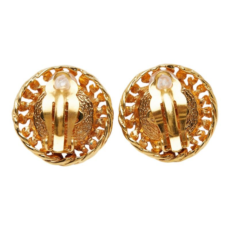 Chanel Gripoix Vintage Round Earrings Gold Red Plated Glass — view 3