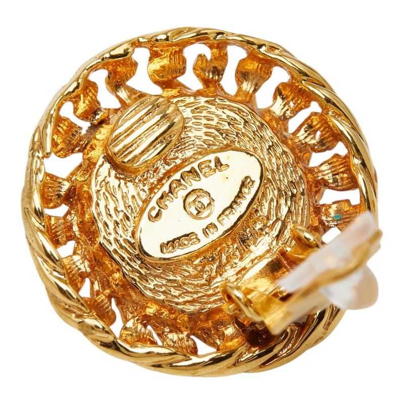 Chanel Gripoix Vintage Round Earrings Gold Red Plated Glass — view 4