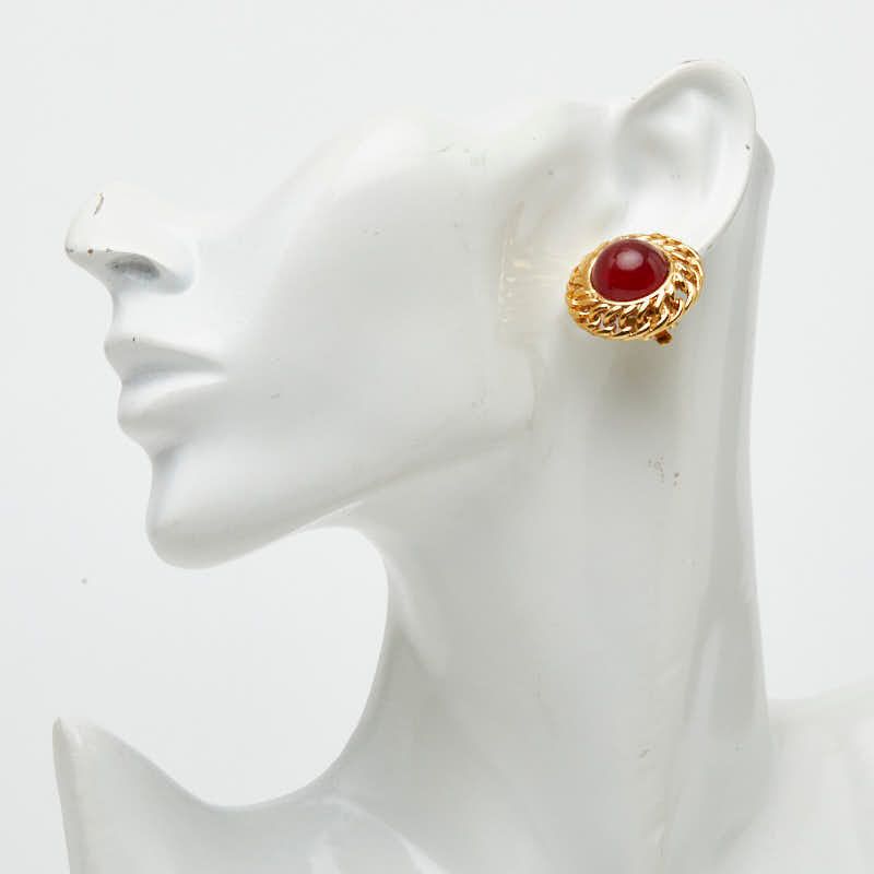 Chanel Gripoix Vintage Round Earrings Gold Red Plated Glass — view 5