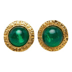 Chanel Gripoix Vintage Round Earrings Gold Green Plated Glass — view 2