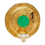 Chanel Gripoix Vintage Round Earrings Gold Green Plated Glass — view 4