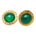 Chanel Gripoix Vintage Round Earrings Gold Green Plated Glass
