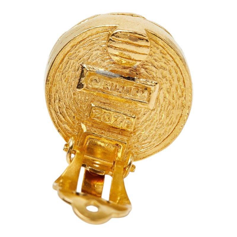 Chanel CC Logo Gripoix Vintage Round Earrings Gold Plated Glass — view 4