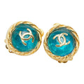 Chanel CC Logo Gripoix Vintage Round Earrings Gold Plated Glass