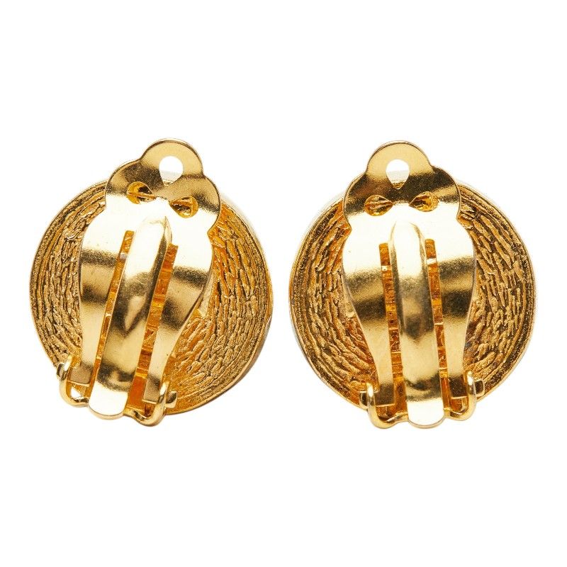 Chanel CC Logo Gripoix Vintage Round Earrings Gold Plated Glass — view 3