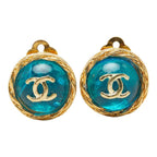 Chanel CC Logo Gripoix Vintage Round Earrings Gold Plated Glass — view 2