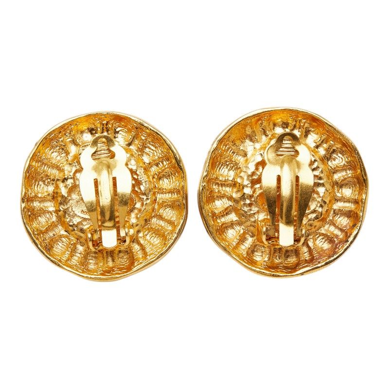 Chanel CC Logo Gripoix Vintage Round Earrings Gold Red Plated Glass — view 3