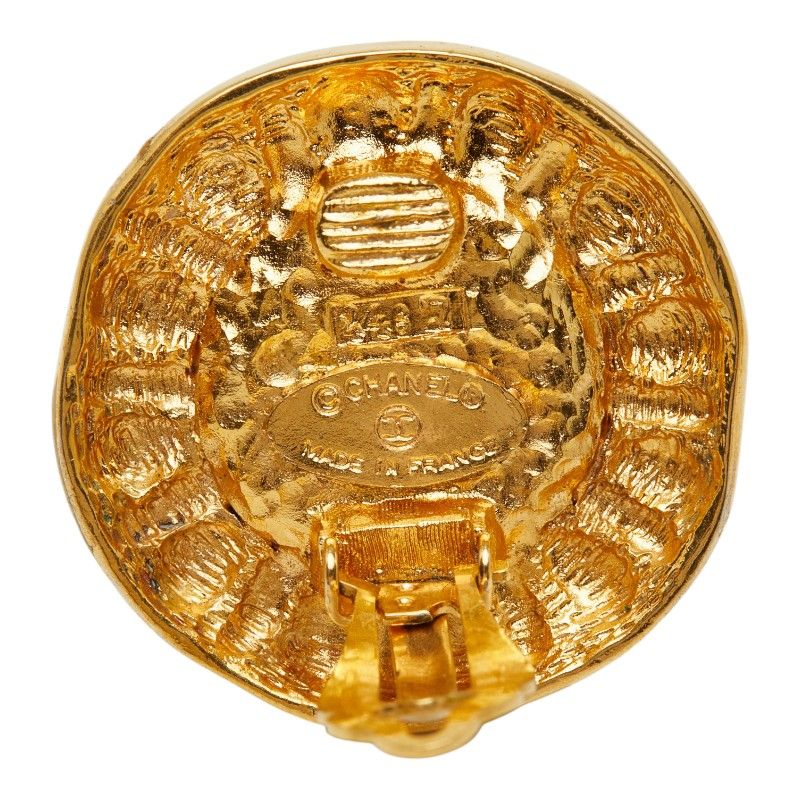 Chanel CC Logo Gripoix Vintage Round Earrings Gold Red Plated Glass — view 4