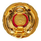 Chanel CC Logo Gripoix Vintage Round Earrings Gold Red Plated Glass Bijou — view 4