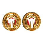 Chanel CC Logo Gripoix Vintage Round Earrings Gold Red Plated Glass Bijou — view 3