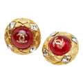Chanel CC Logo Gripoix Vintage Round Earrings Gold Red Plated Glass Bijou