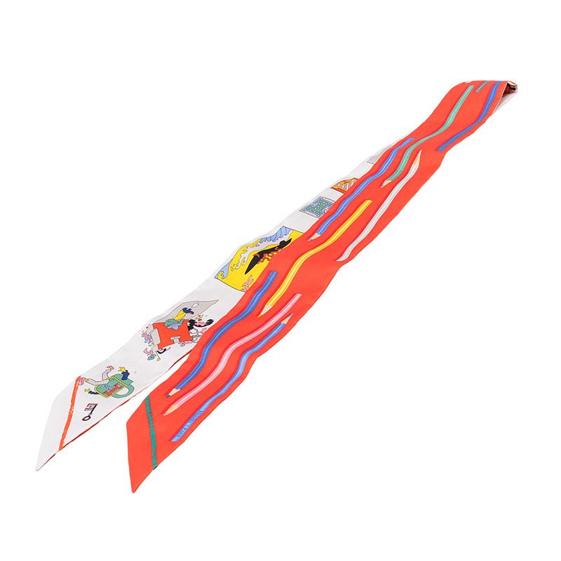 Hermes Twilly Come on Get Out Your Colored Pencils! Carre Libre Scarf White