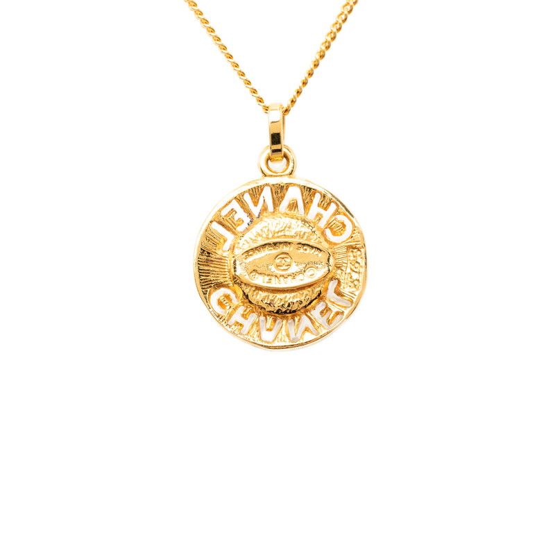 Chanel Vintage Circle Logo Necklace Gold Plated Faux Pearl — view 2