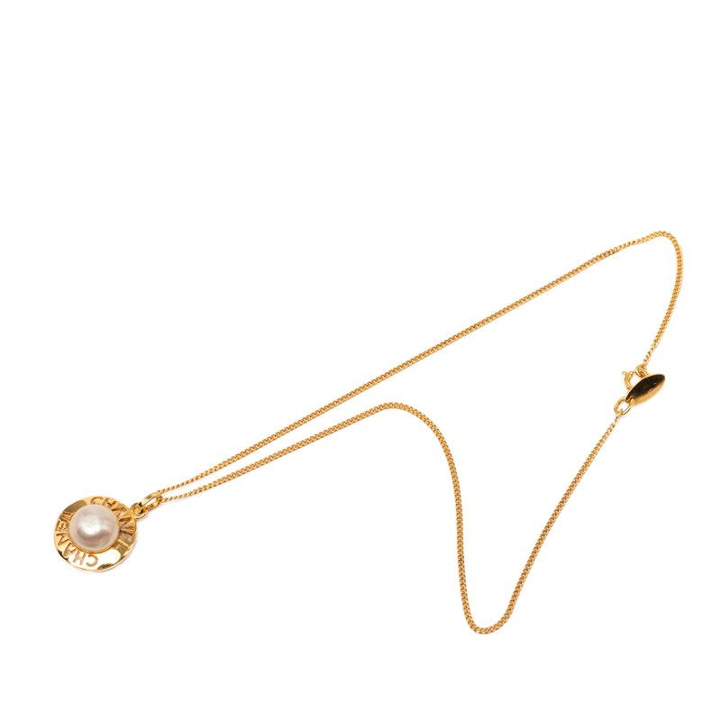 Chanel Vintage Circle Logo Necklace Gold Plated Faux Pearl — view 3