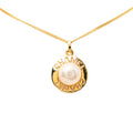 Chanel Vintage Circle Logo Necklace Gold Plated Faux Pearl
