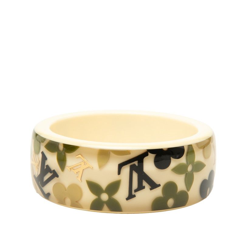 Louis Vuitton Monogram Flower Farandole Inkle John Bangle Bracelet Ivory Green — view 2
