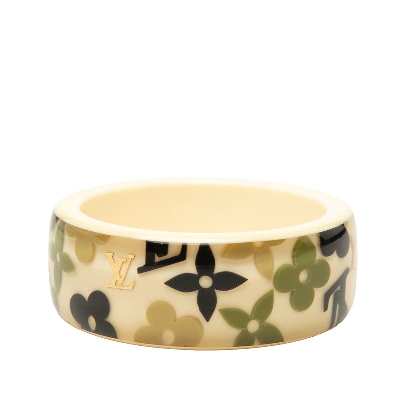 Louis Vuitton Monogram Flower Farandole Inkle John Bangle Bracelet Ivory Green — view 3