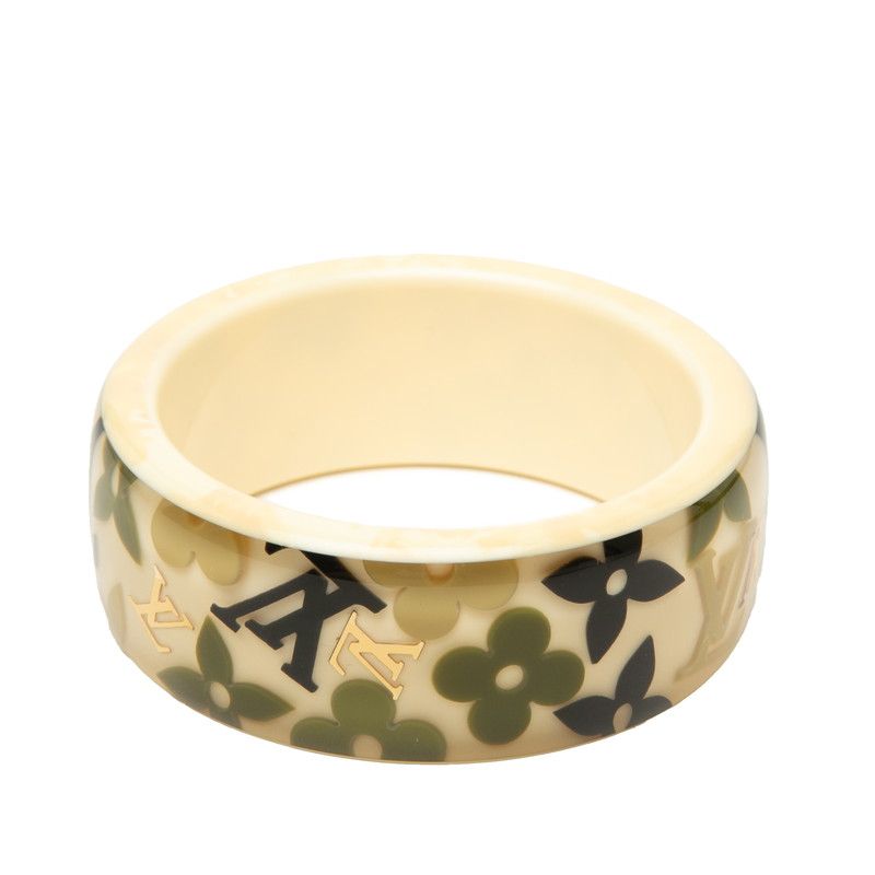Louis Vuitton Monogram Flower Farandole Inkle John Bangle Bracelet Ivory Green — view 4