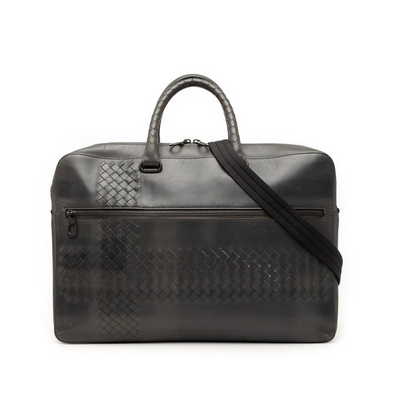 Bottega Veneta Intrecciato Business Briefcase Shoulder Bag 2-Way Gray Leather