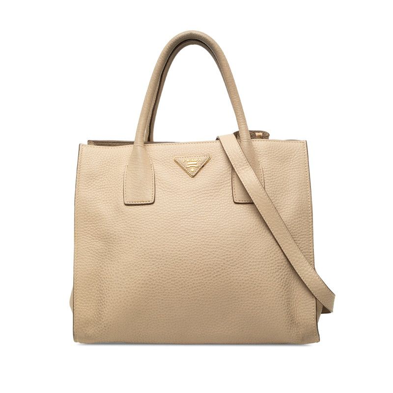 Prada 2-Way Shoulder Bag Beige Leather