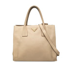 Prada 2-Way Shoulder Bag Beige Leather
