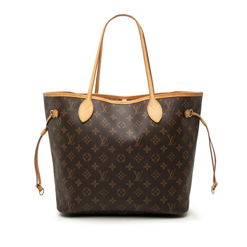 Louis Vuitton Monogram Neverfull MM Shoulder Bag Tote Brown Leather