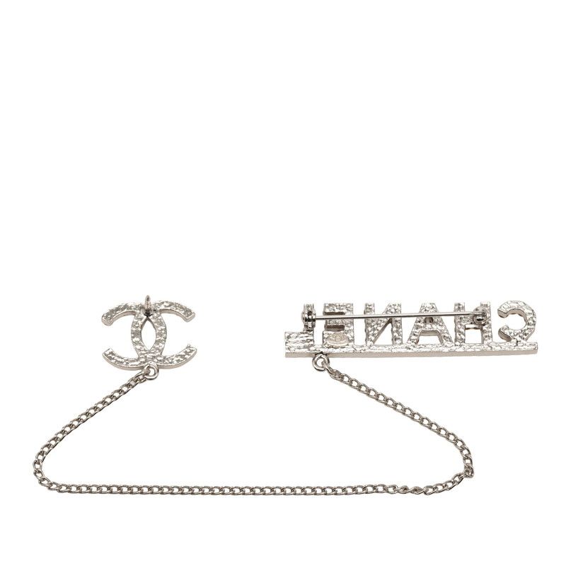 Chanel CC Logo Brooch Silver Metal Rhinestone — view 2