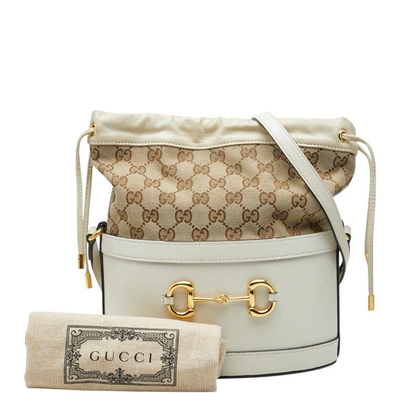 Gucci GG Canvas Horsebit Shoulder Bag Beige White — view 7