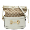 Gucci GG Canvas Horsebit Shoulder Bag Beige White