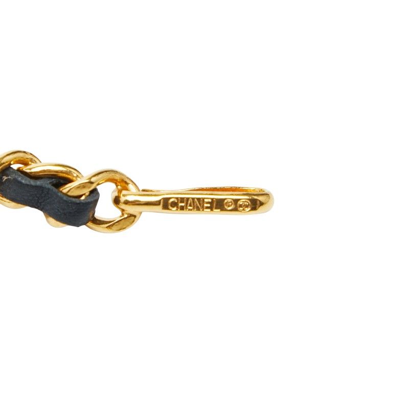 Chanel CC Logo Vintage Waist Chain Belt Gold Black Plated Leather — view 3