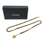Chanel CC Logo Vintage Waist Chain Belt Gold Black Plated Leather — view 4