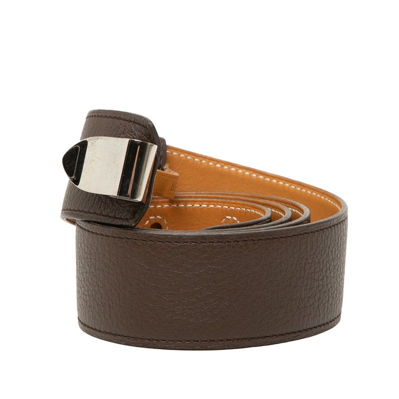 Hermes 85 Brown Silver Leather 1- Belt — view 2