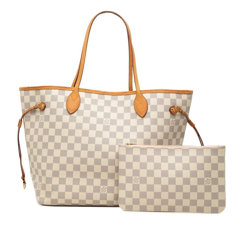 Louis Vuitton Damier Azur Neverfull MM Tote Shoulder Bag White Leather — view 7