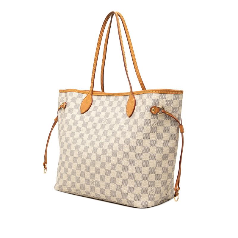 Louis Vuitton Damier Azur Neverfull MM Tote Shoulder Bag White Leather — view 2