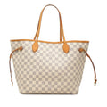 Louis Vuitton Damier Azur Neverfull MM Tote Shoulder Bag White Leather