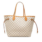 Louis Vuitton Damier Azur Neverfull MM Tote Shoulder Bag White Leather