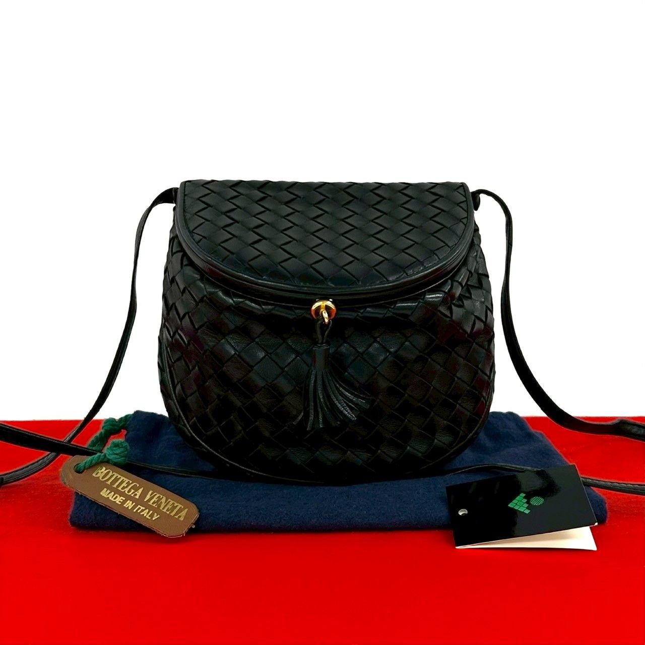 Bottega Veneta Vintage Intrecciato Tassel Leather Shoulder Bag Black