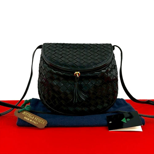 Bottega Veneta Vintage Intrecciato Tassel Leather Shoulder Bag Black