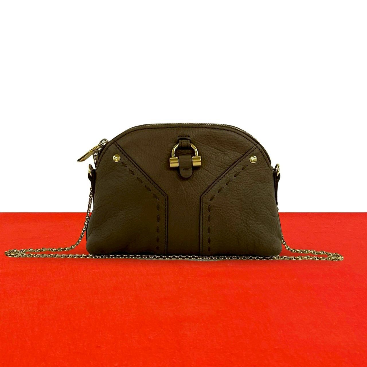 Saint Laurent Muse Leather Chain Shoulder Bag Pouch Beige