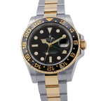 Rolex GMT Master 2 Date SS 18k Yellow Gold Number Watch Combination Black Dial