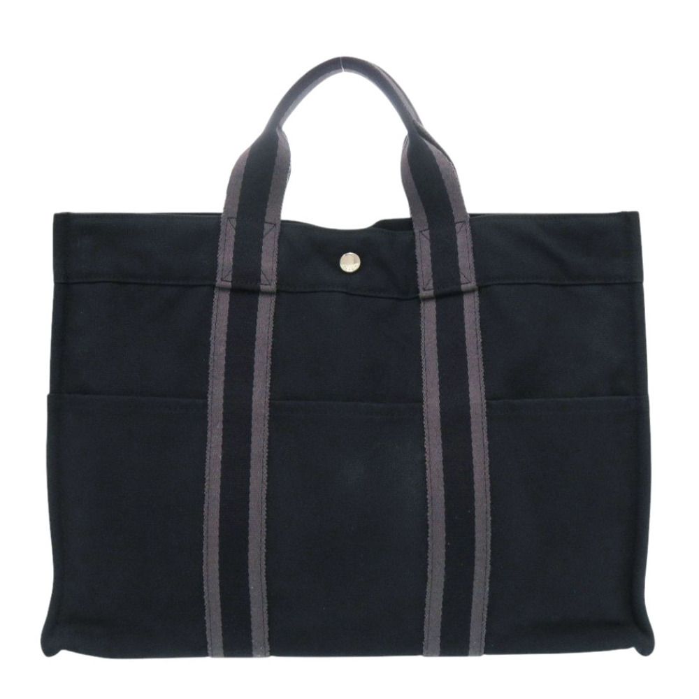 Hermes Fourre Tout MM Cotton Canvas Black Tote