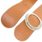 Hermes Round Buckle Leather Brown Silver Belt — view 3