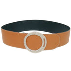Hermes Round Buckle Leather Brown Silver Belt