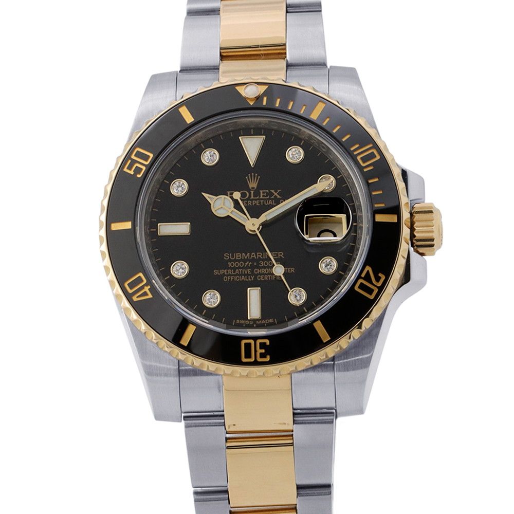 Rolex Submariner Date Diamond SS 18k Yellow Gold Roulette Black Dial