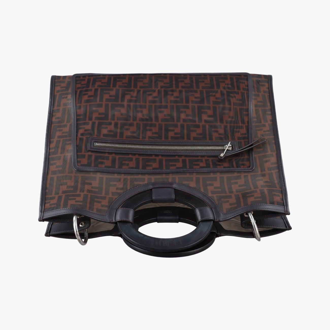 Fendi Zucca Pattern Brown Mesh Calf Leather Shoulder — view 8