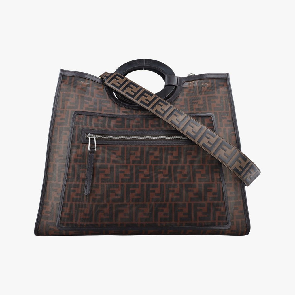 Fendi Zucca Pattern Brown Mesh Calf Leather Shoulder