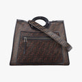 Fendi Zucca Pattern Brown Mesh Calf Leather Shoulder