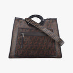 Fendi Zucca Pattern Brown Mesh Calf Leather Shoulder