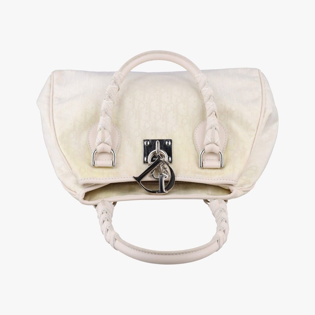 Dior Oblique Beige Canvas Leather Handbag — view 8